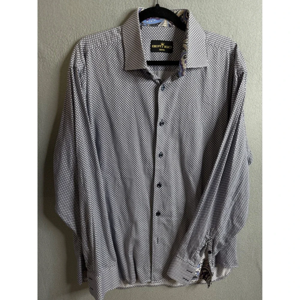 Bertigo Dress Shirt‎ Men's 2XL Long Sleeve Geometric Print Paisley Trim Tailored